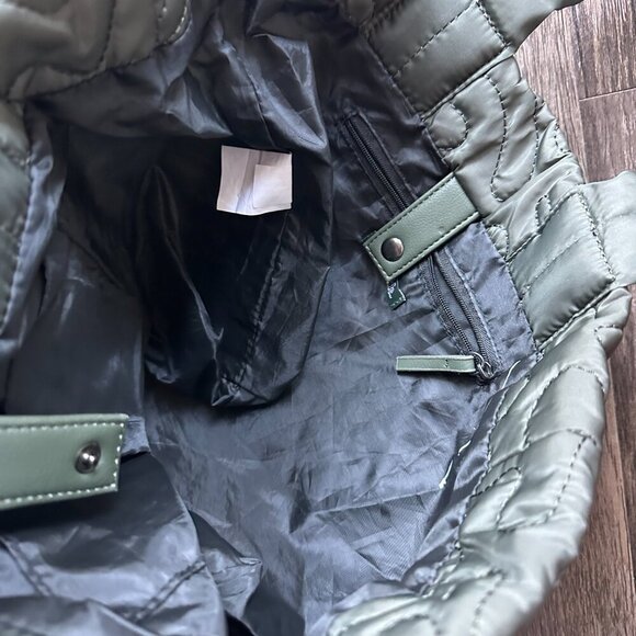 Olive Green Quilted Tote Bag with Interior Pockets - Picture 2 of 3